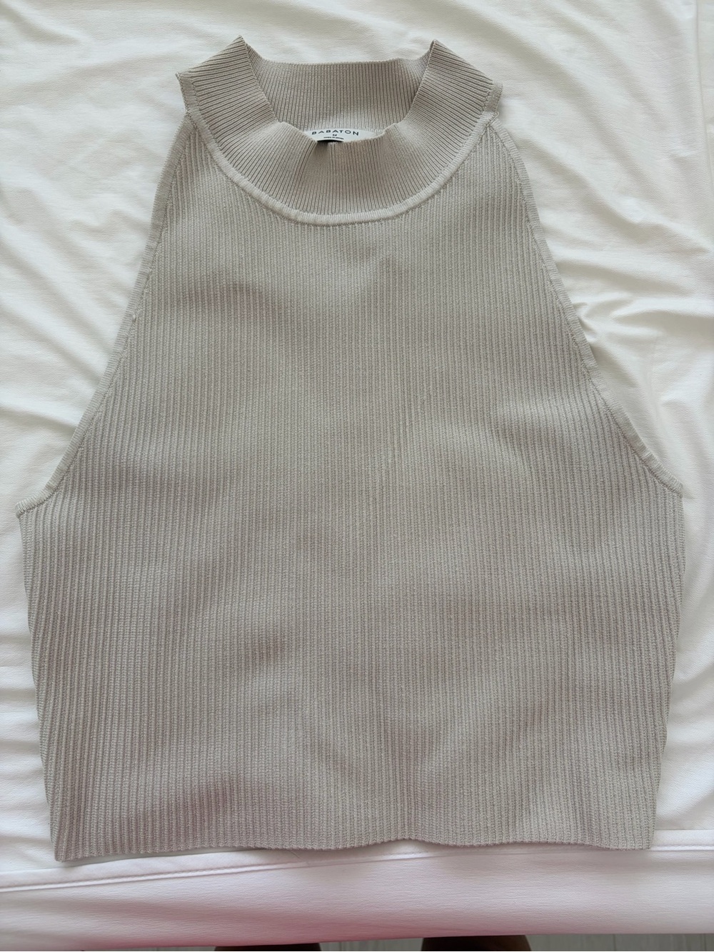 Aritzia Babaton Ribbed Mock Neck Tank Top - Light Taupe